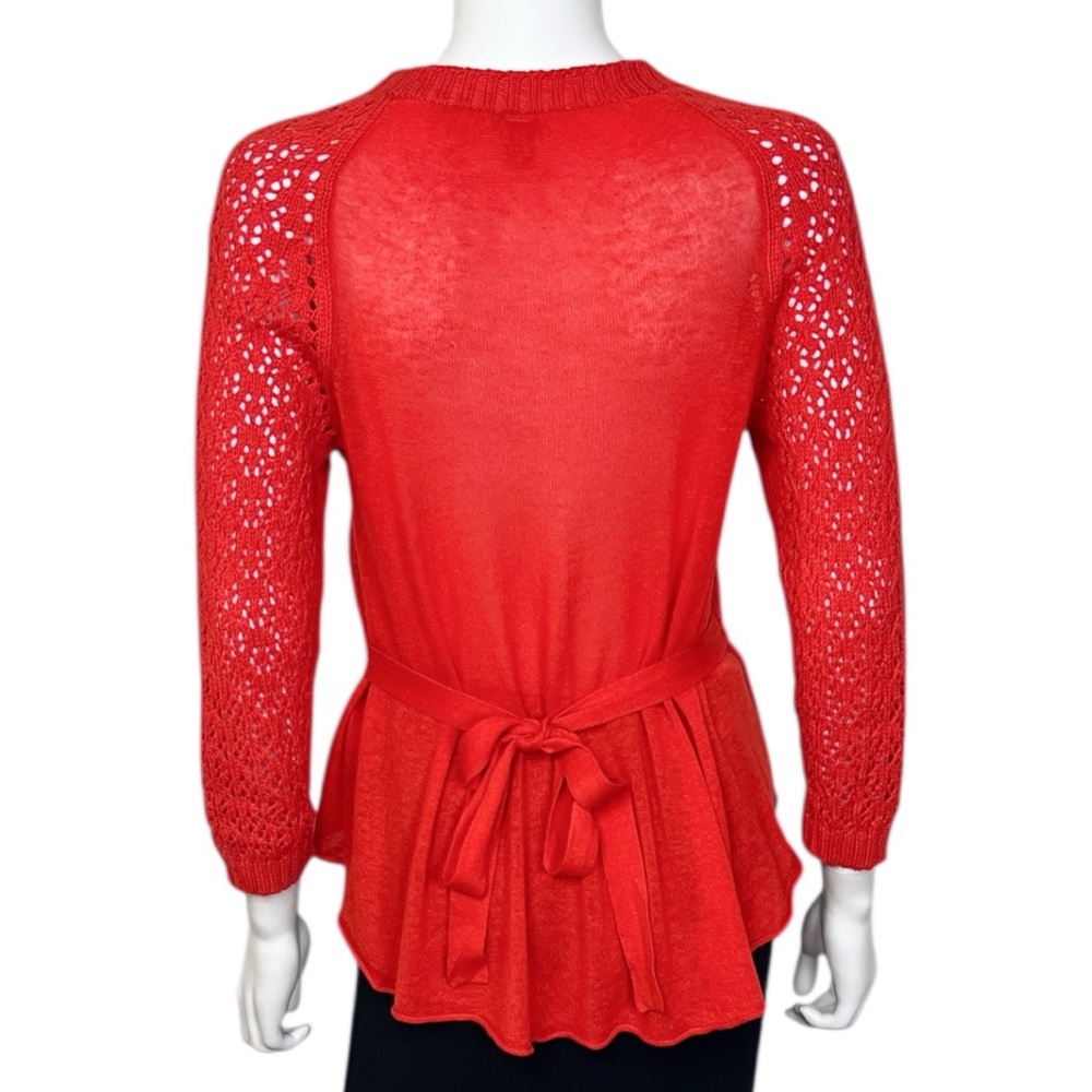 Knitted & Knotted Tethered Pointelle Cardigan in Orange - sz Small - Picture 9 of 14